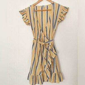 BILLABONG Cotton/Flax Ruffles Wrap Mini Dress with Tie, Size XS